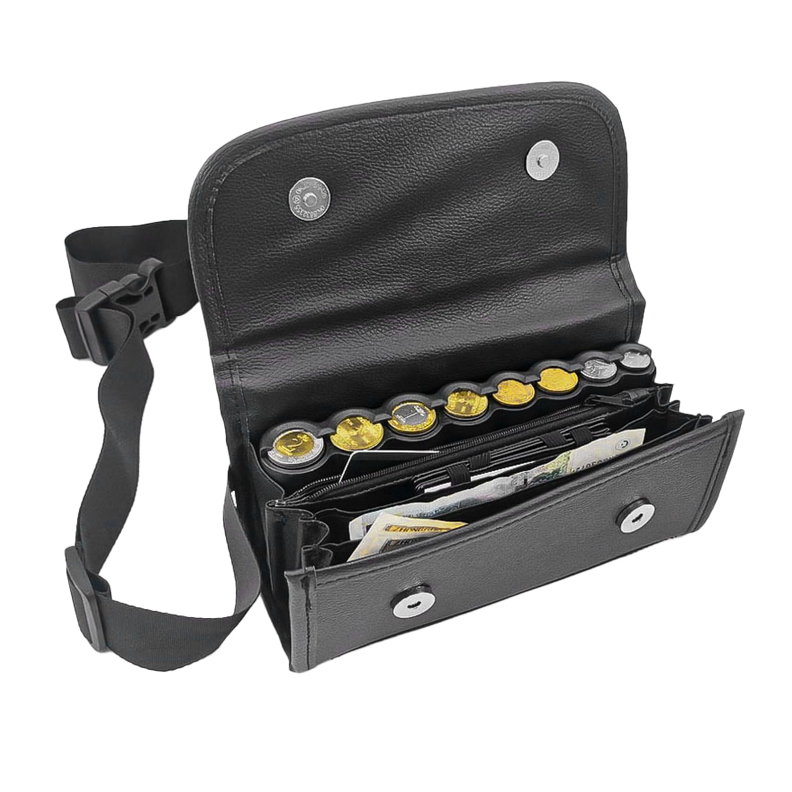 Sacoche Banane Serveur, Sacoche de Service en PU avec Monnayeur Euro, Portefeuille de Serveur, Sacoche Serveur Monnayeur avec Fermeture Magnétique pour Serveur, Caissier, Voyage (Noir)