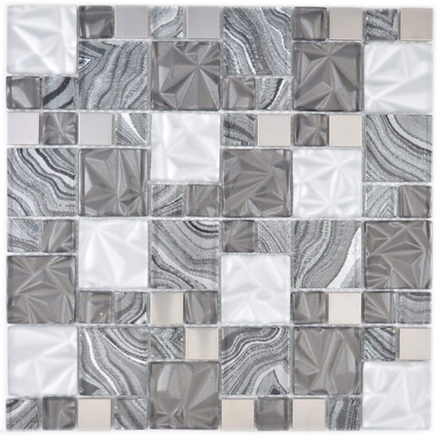Mosaik Carrelage Crystal/acier mix Gris/noir pour WC et salle de bain - 10 tapis de mosaïque