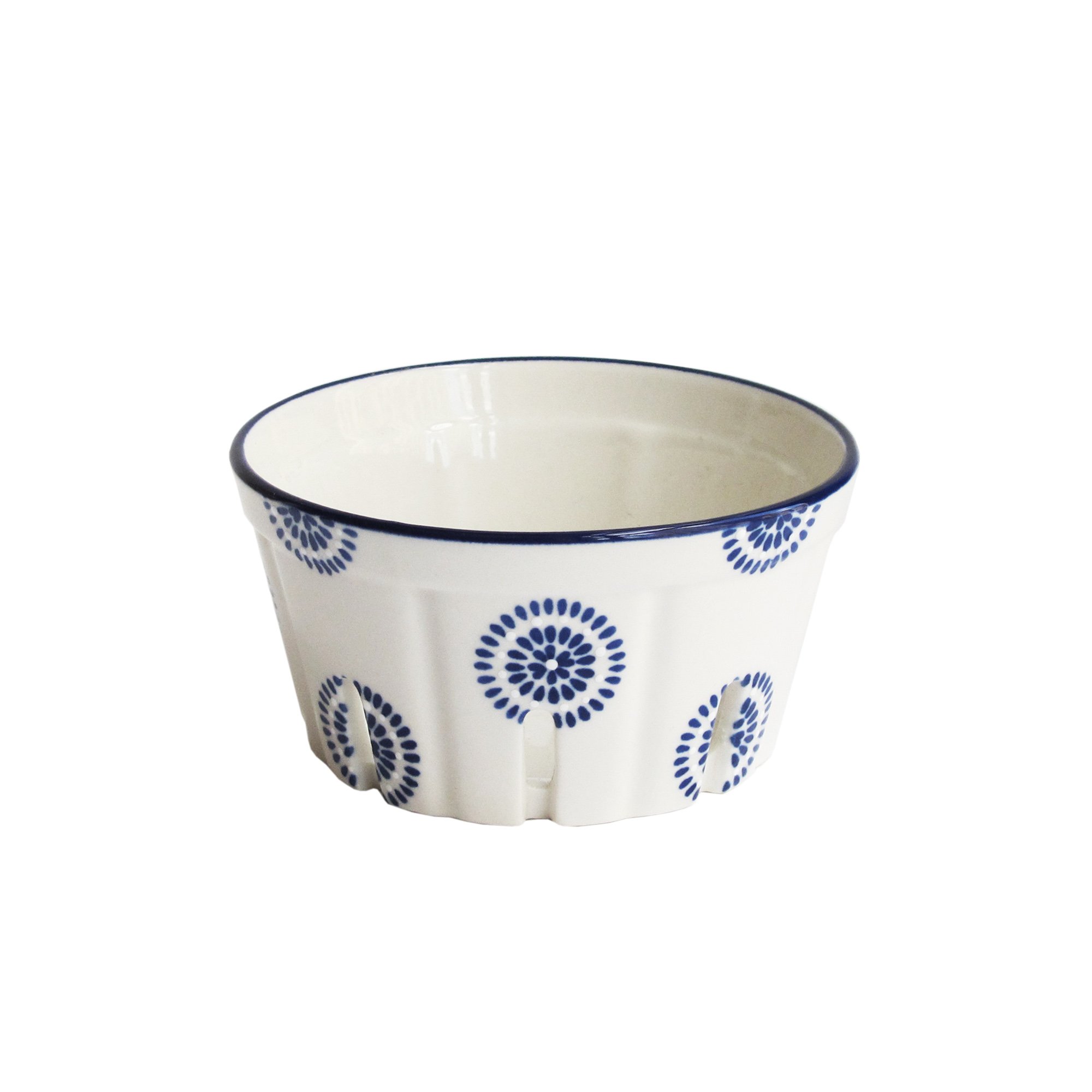 American Atelier Blue Stamp Ceramic Round Berry Basket