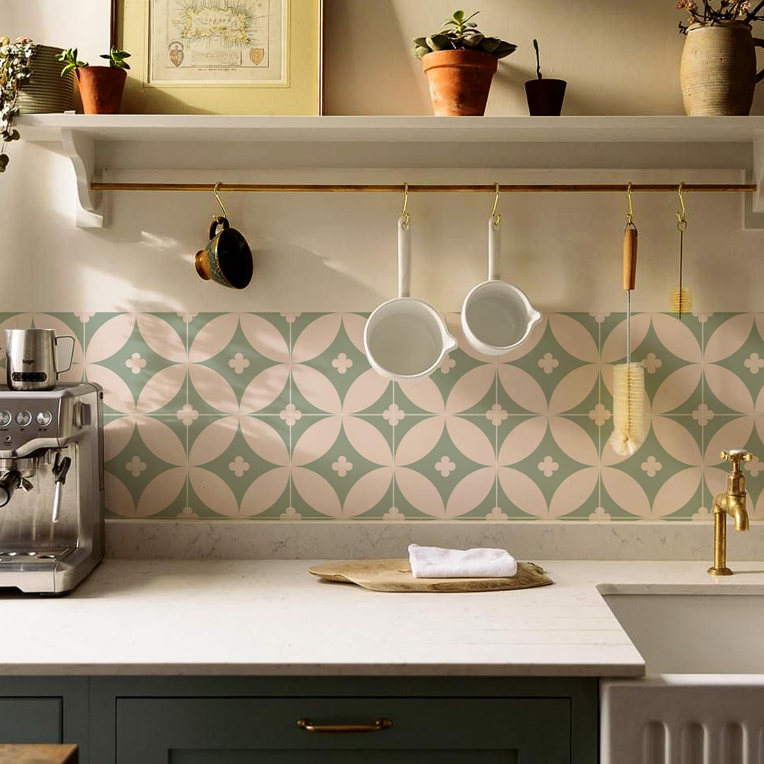 Alwayspon 25PcsX15cm/6inch Tile Sticker, Sage Green Self Adhesive Stick on Tiles Transfer Sticker for Bathroom Kitchen, Splashback for Cooker, Peel and Stick Adhesive Vinyl Wall Tiles Sticker