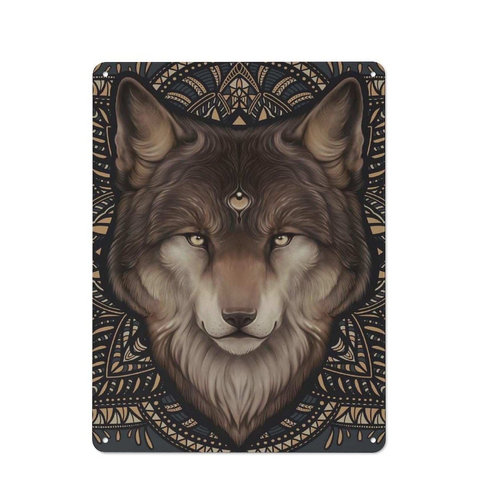 Junmoney Style-13 For Hobby Room Or Studio, Mandala Of The Wolf Retro-Style Tin Sign 40X30cm, For Room Styling Across Hobby Rooms And Studios