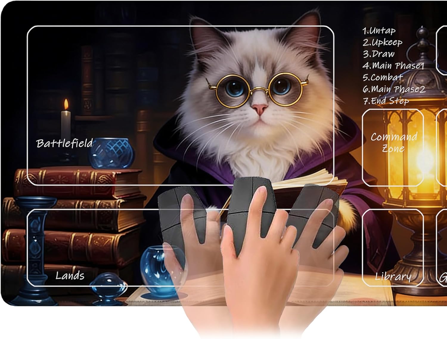 for MTG Playmat 24 x 14 Inches Cat Magic Play Mat Card Game Mat for Magic The Gathering TCG PTCG Playmat with Free Storage Bags Non-Slip Backing and Stitched Edge