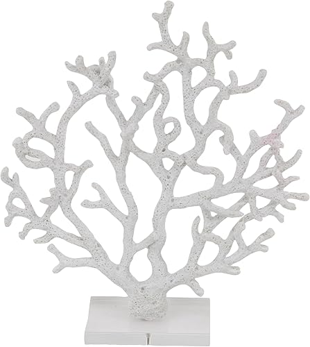 Miniatura 1 de Deco 79 Escultura de coral de resina con base de resina transparente, 17 "x 3" x 16", blanco