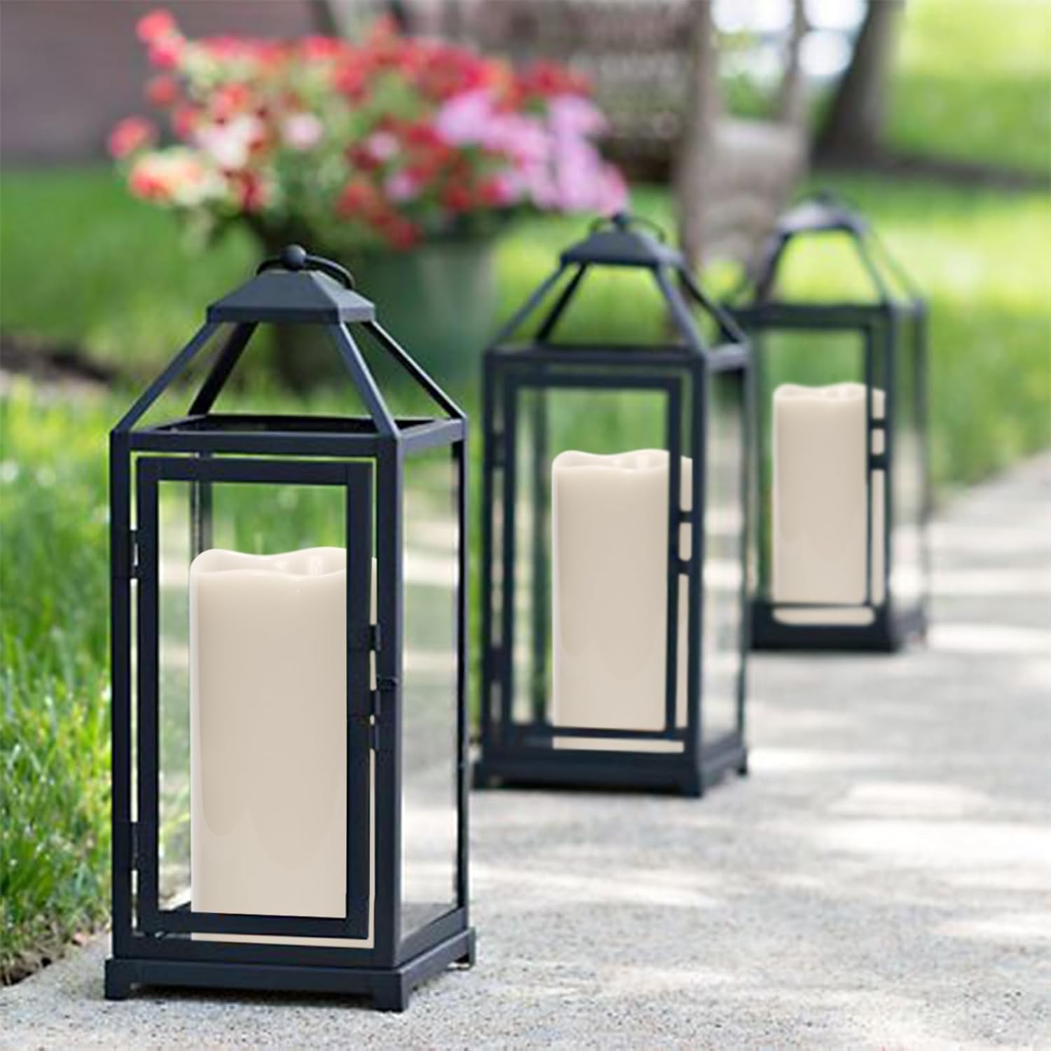 Eldnacele Large Outdoor Solar Flameless Candles Waterproof, 4" x 8" 10", Solar Powered Dusk to Dawn Plastic LED Flickering Pillar Candles Garden Patio Lanterns Wedding Holiday Decor(2 Pack White)