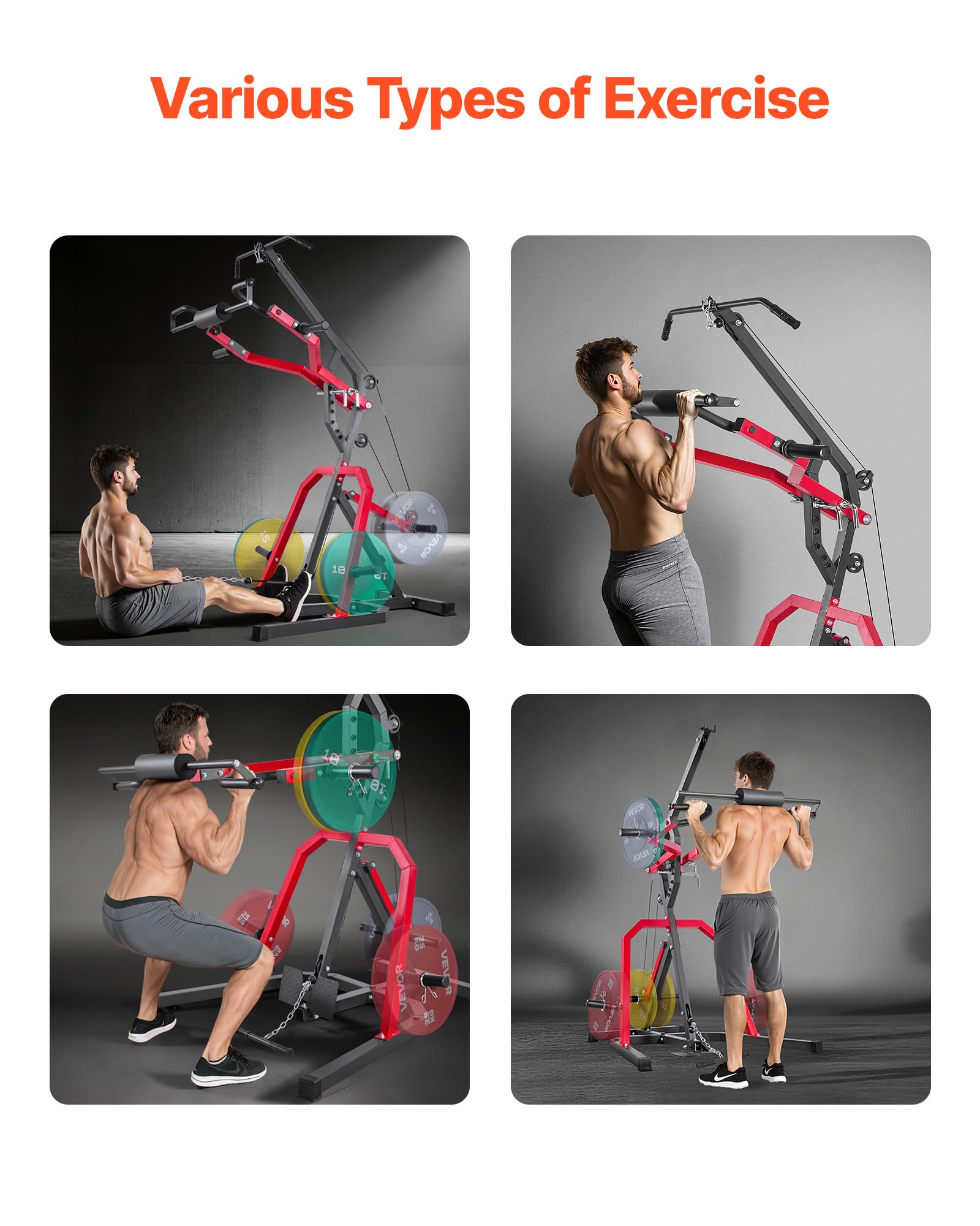 VEVOR Équipement de Gym à Domicile pour Squats, Station de Musculation à Levier avec Système LAT et Tirage Poulie Basse à Ratio 2:1, pour Flexions des Biceps, Entraînement pour Tout Le Corps