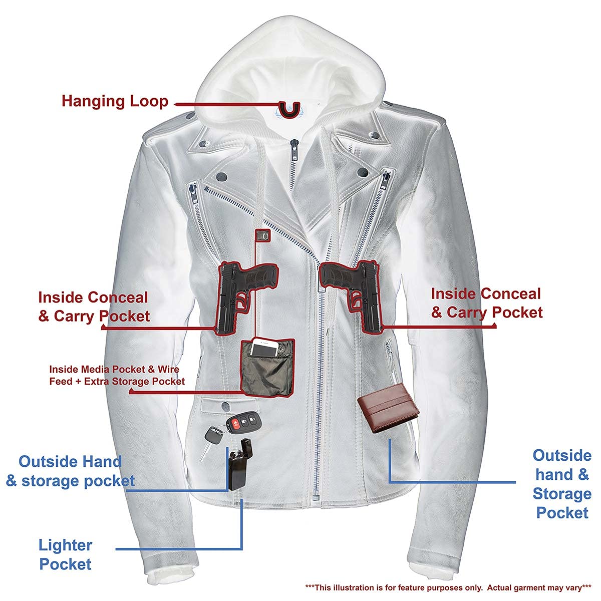 Milwaukee Leather MLL2575 Womens Black Leather Vented Motorcycle Jacket w Removable Hoodie - Large — view 5