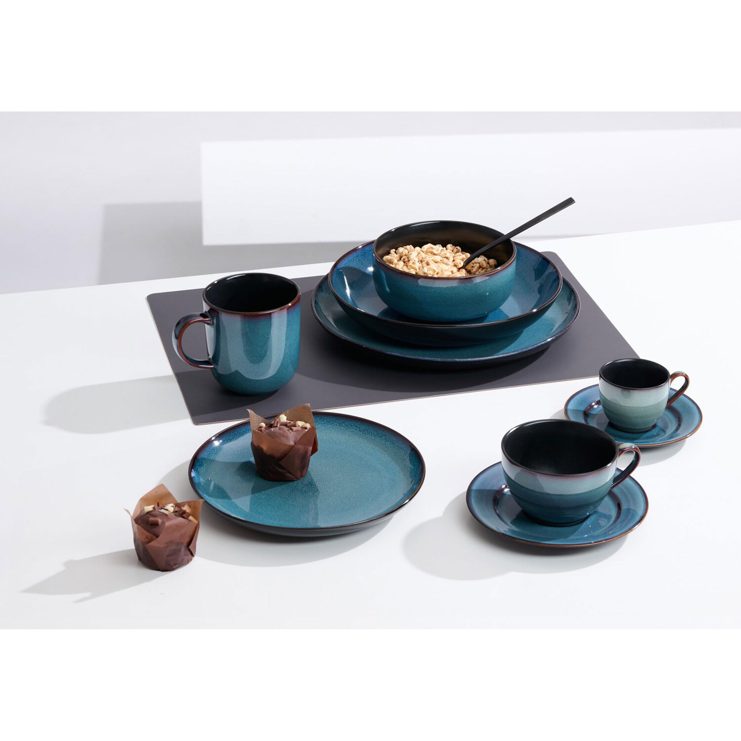Ritzenhoff & Breker Bali Espressountertasse, 12 cm, Runde Untertasse mit Farbverlaufstruktur, Reaktivglasur, Passend für Espressotasse (90 ml), Steinzeug, Blau