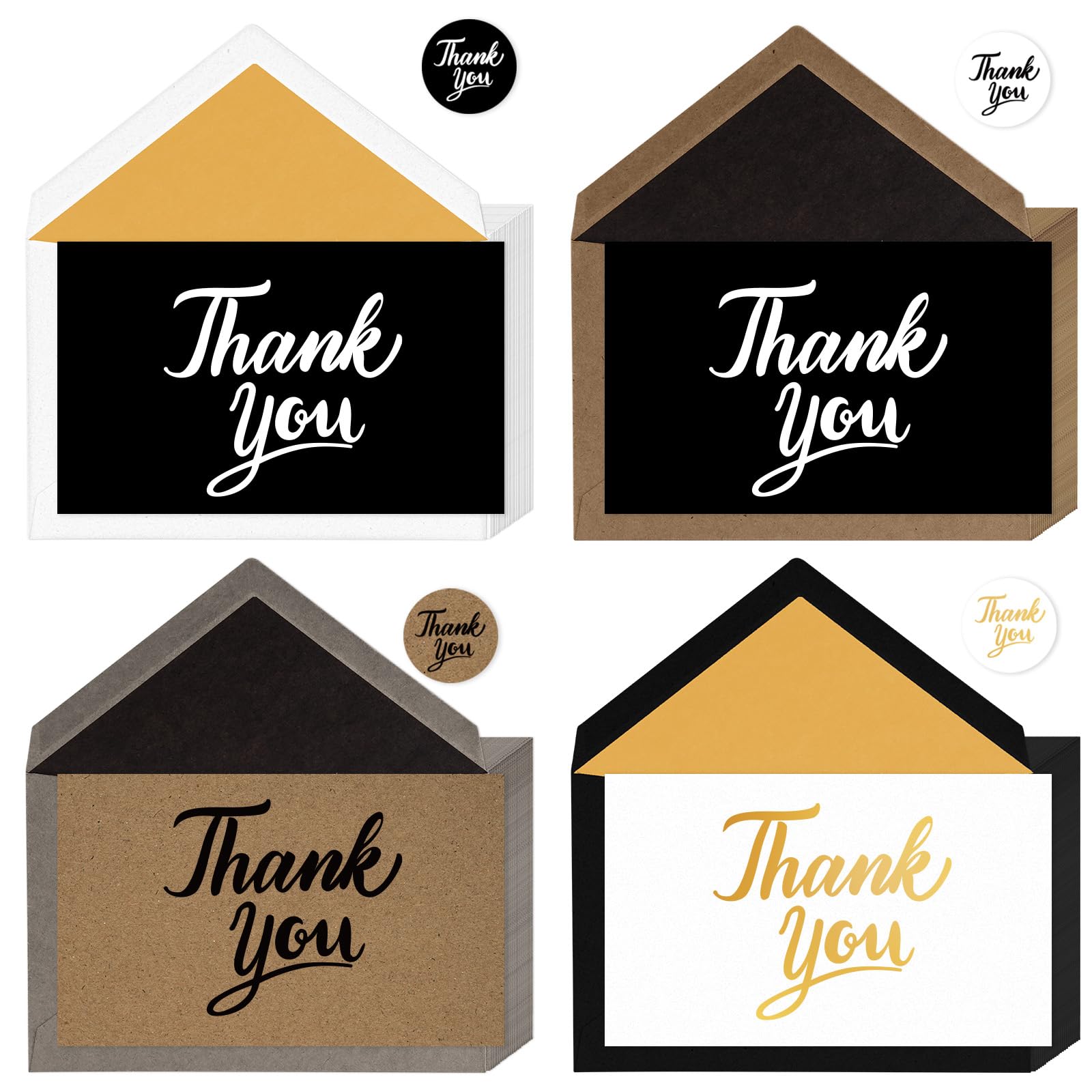 Tarjetas de agradecimiento con sobres Kraft (multicolor)