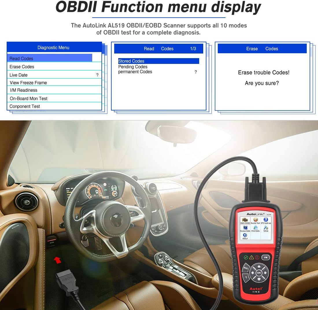 Autel AutoLink AL519 OBD2 Scanner Enhanced Mode 6 Car Diagnostic Tool Check Engine Code Reader CAN Scan Tool, Upgraded Ver. of AL319 : Automotive