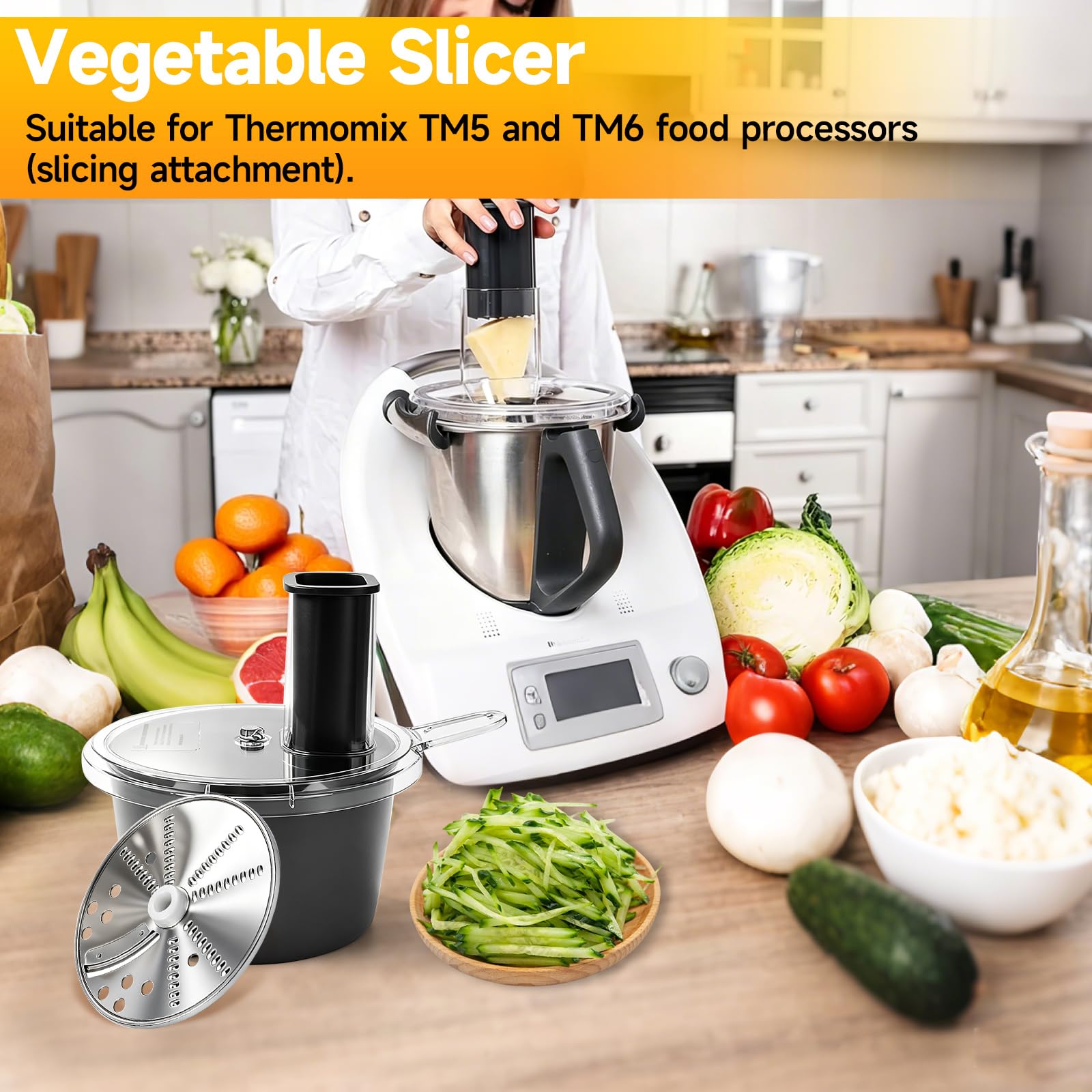 Gemüseschneider, Multifunktionaler Gemüsehobel für TM5 TM6, Effiziente Verarbeitung von Gemüse Küchenreibe Maschinenzubehör, Vegetable Chopper Slicer Gemüsefriseur mit zwei Schnittstärken
