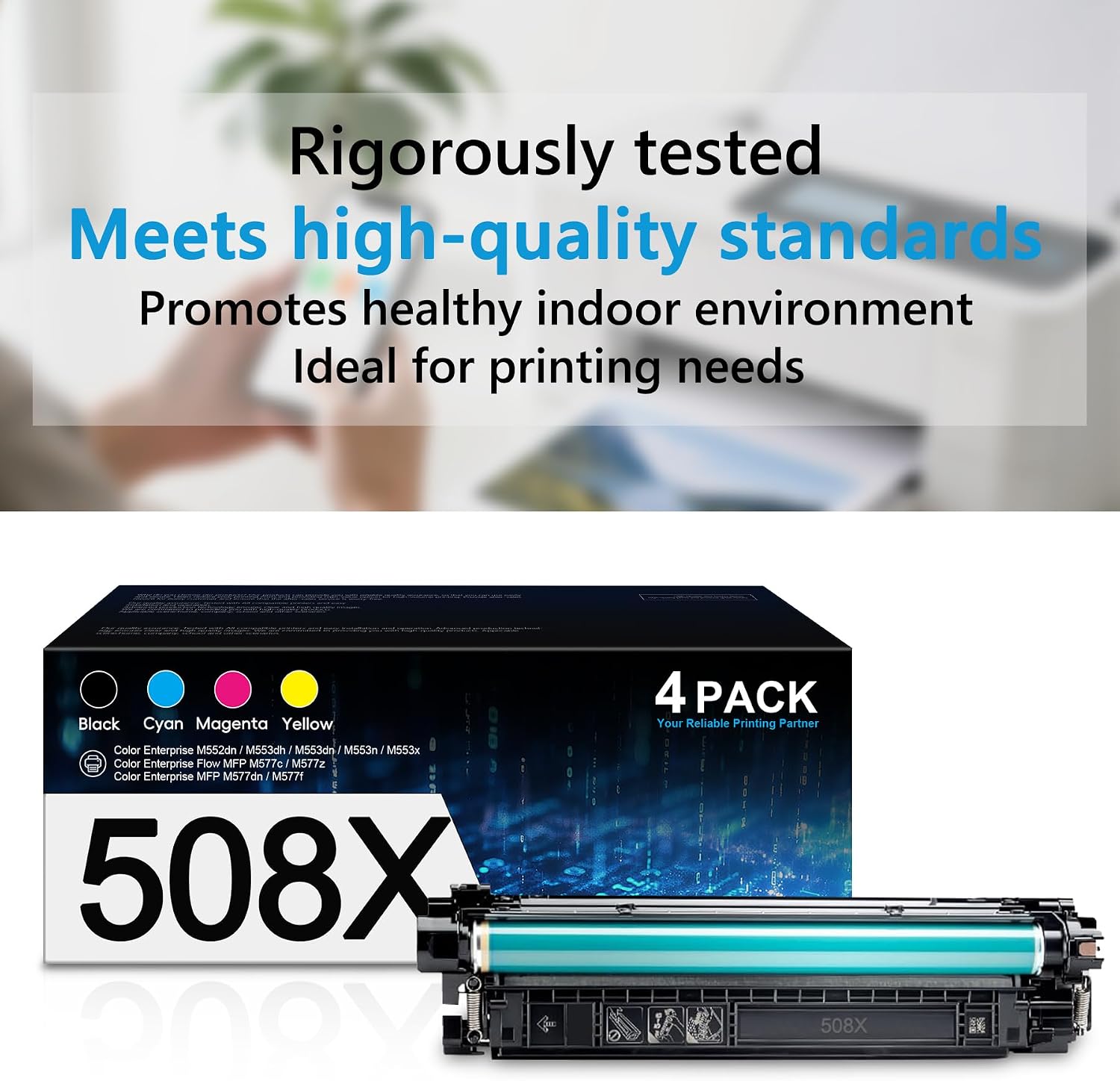 508X Toner Cartridges 4 Pack | Replacement for HP 508X CF360X 508A CF360A Works with M553dn M577 M553X M553N Printer | 508X High-Yield Toner (Black Cyan Yellow Magenta)