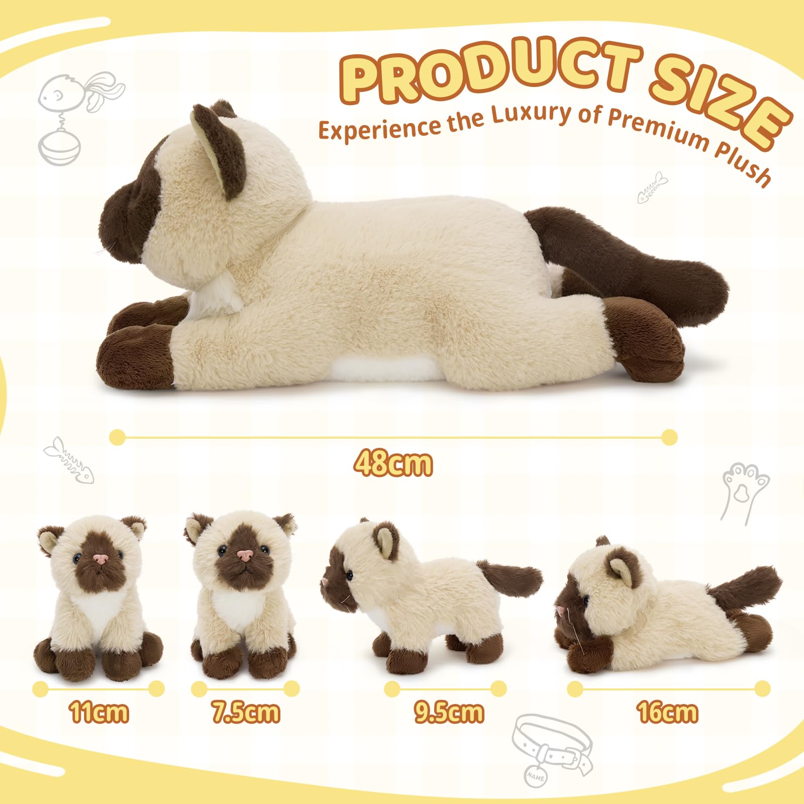 MorisMos Grande Siameso Gato Peluche Juguete Suave, 48cm Mamá Gato con 4 Bebé Acolchoso Dentro, Realista Siameso Animal Relleno Peluche Acolchoso, Kawaii Regalos para NiñOs CumpleañOs Fiesta Deco
