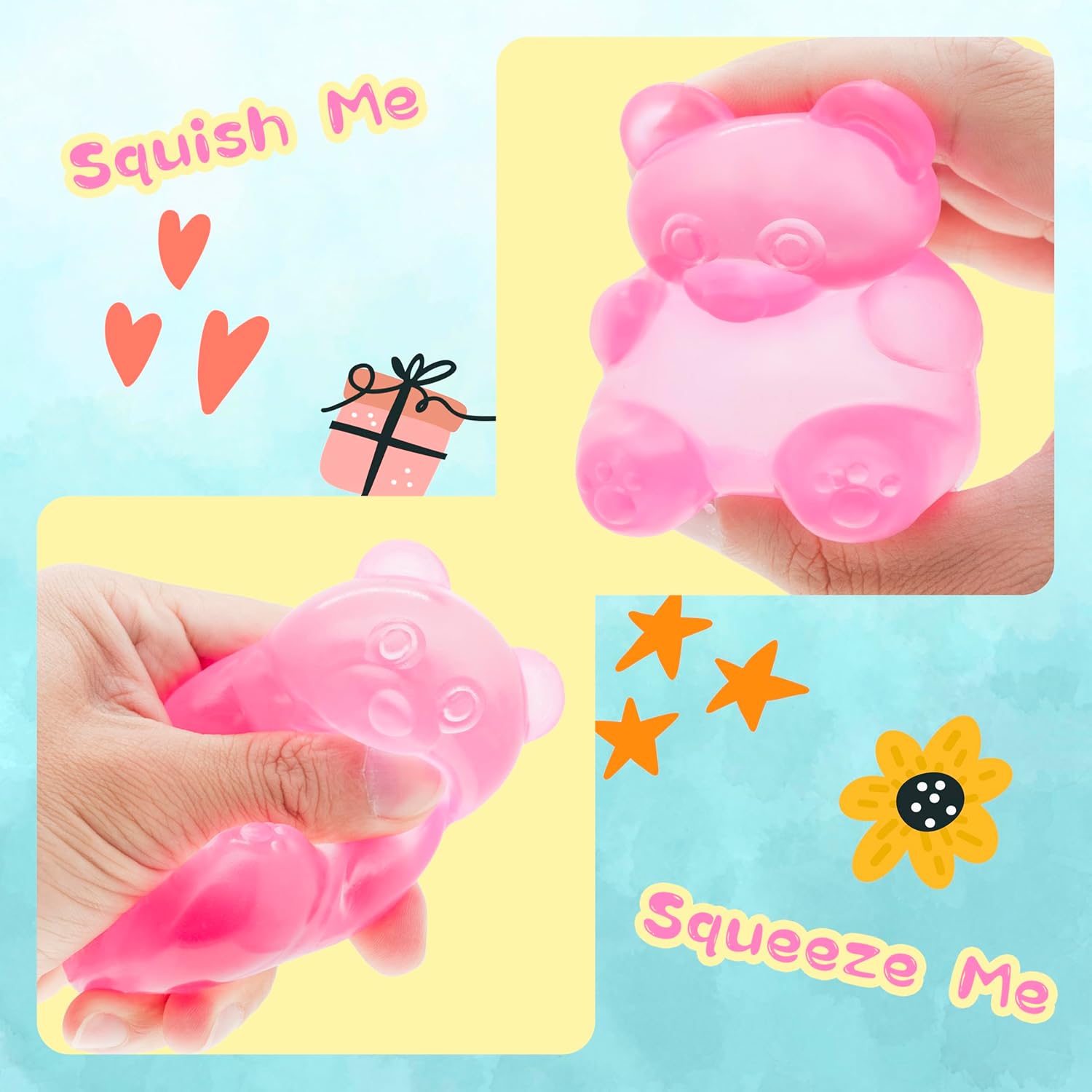 2 Packs Stress Bear Squishy Ball, Gummy Bear Toy, Sugar Filled Squishy Toys for Kids Stress Relief - High Density Squeeze Balls for Students Calming - Ultra-Soft Decompression Venting Toys - Image 2