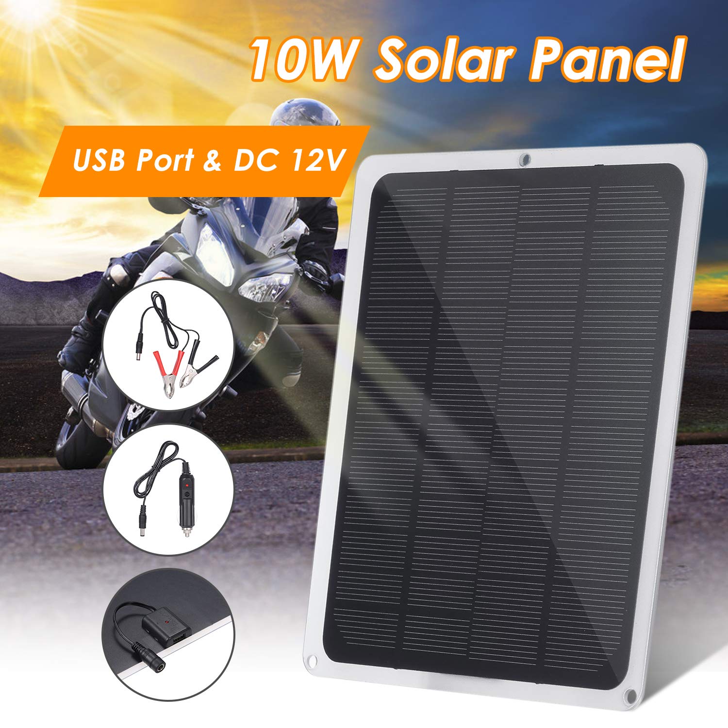 Decdeal Zonnepaneel, DC12 V, 10 W, zonnepaneel met USB-aansluiting