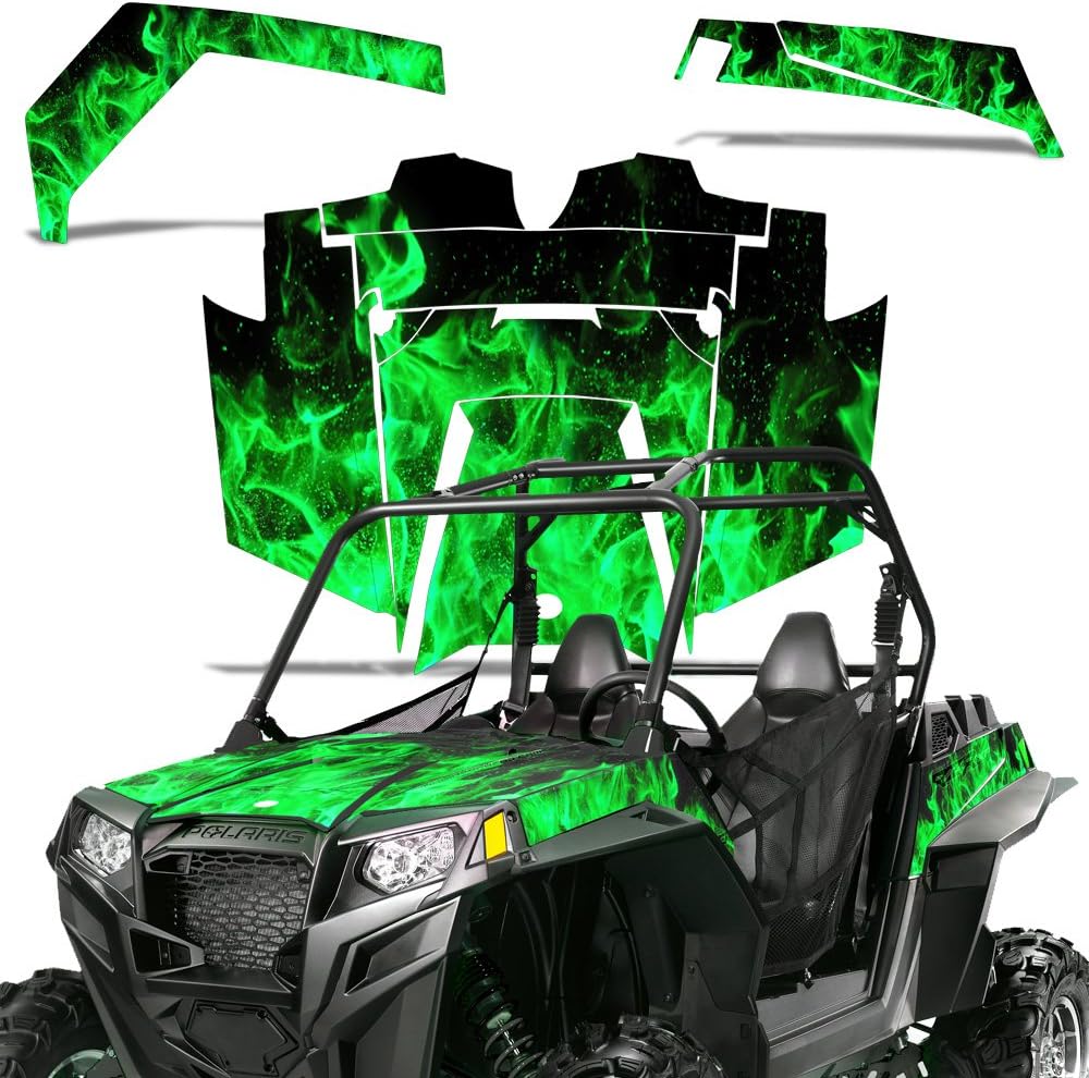 UTV Graphics kit Sticker Decal Compatible with Polaris RZR 900 2011-2014 - Flames Green