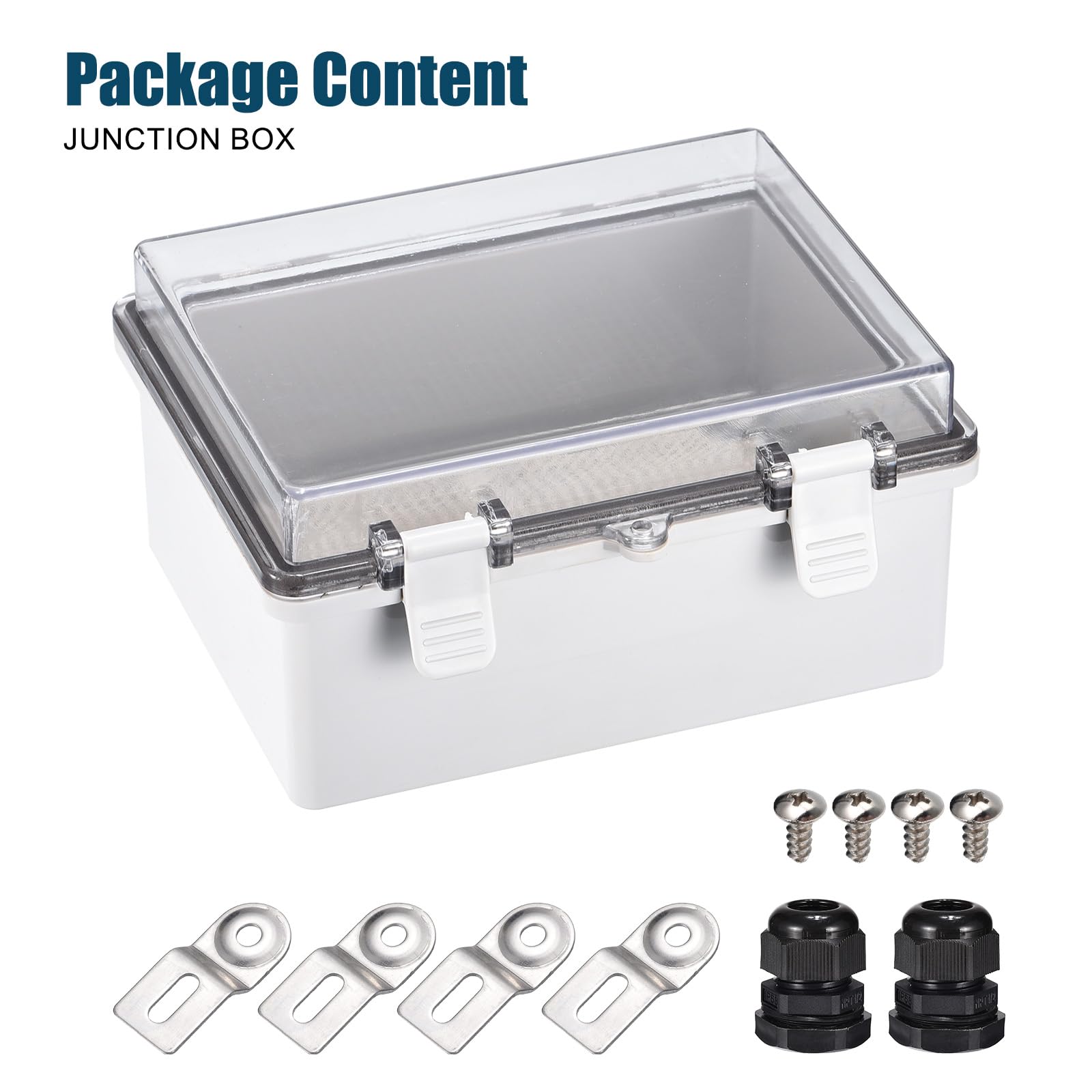 sourcing map Scatola di derivazione elettrica IP67 impermeabile in plastica ABS con coperchio incernierato, piastra di montaggio, staffe da parete, pressacavi 21,9 x 17,9 x 10,9 cm
