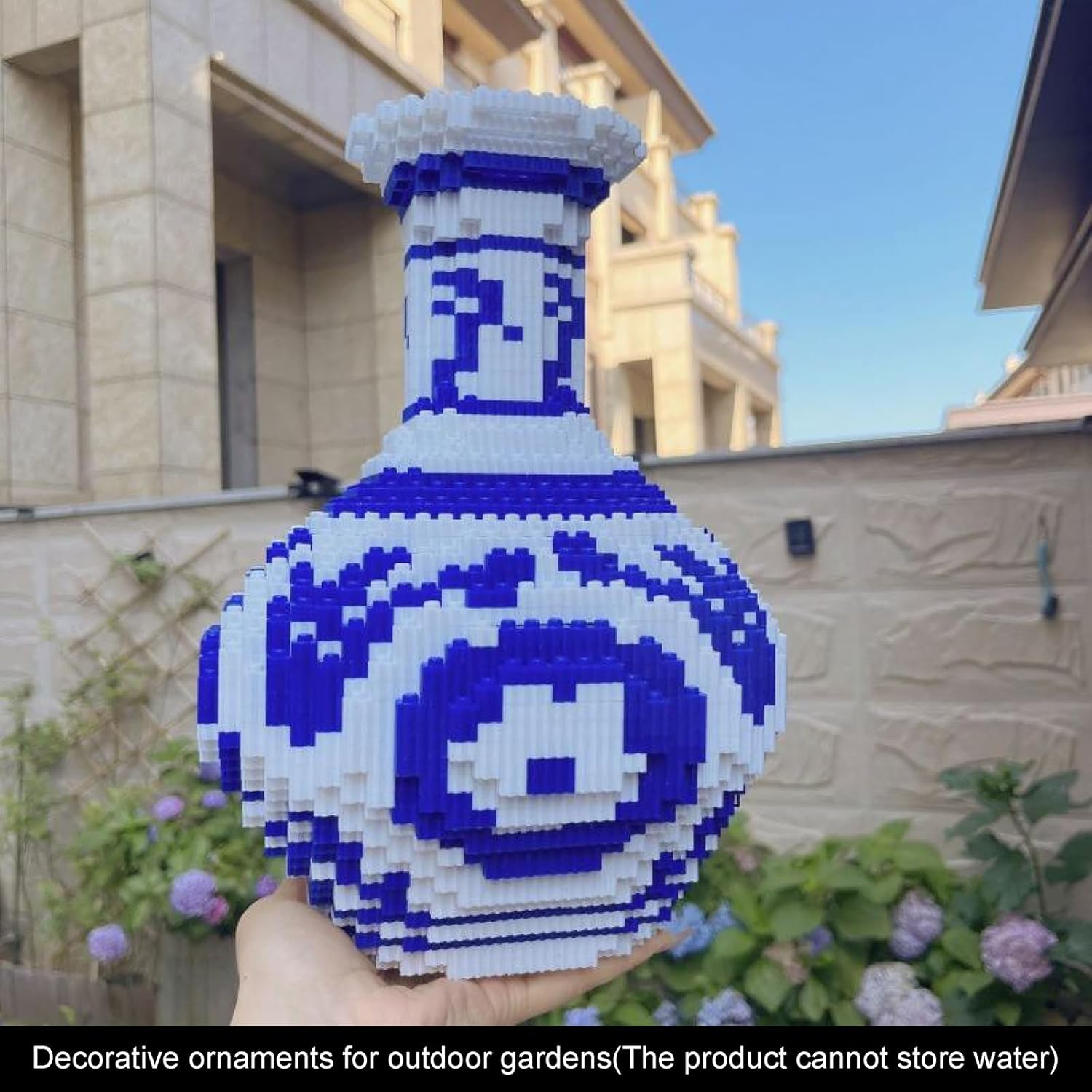 Assembled JQARCH Blue and White Vase held outdoors, suitable for garden decoration
