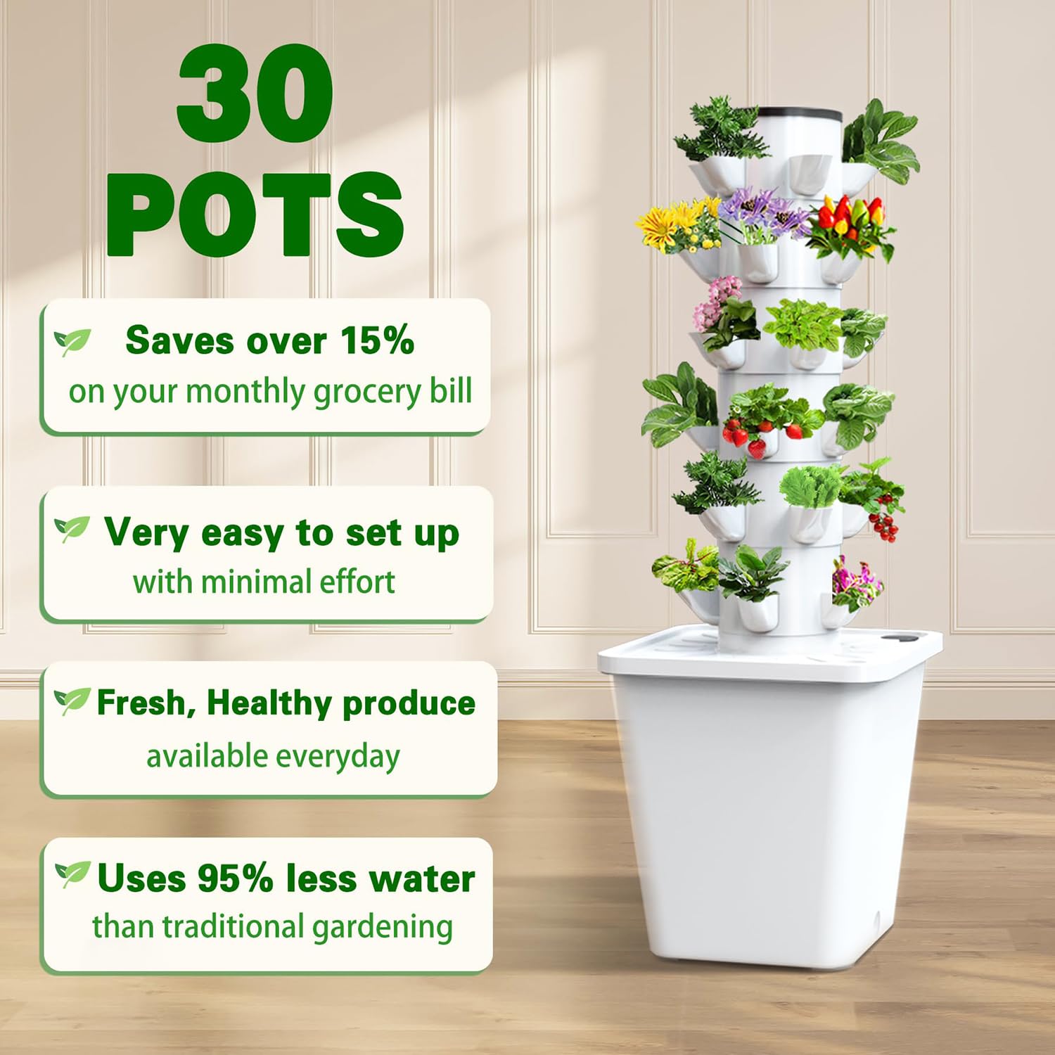 Sistema di coltivazione idroponica con 30 cialde – Fioriera da giardino intelligente per giardino di erbe aromatiche, kit completo di coltivazione idroponica con pompa e vasi a rete