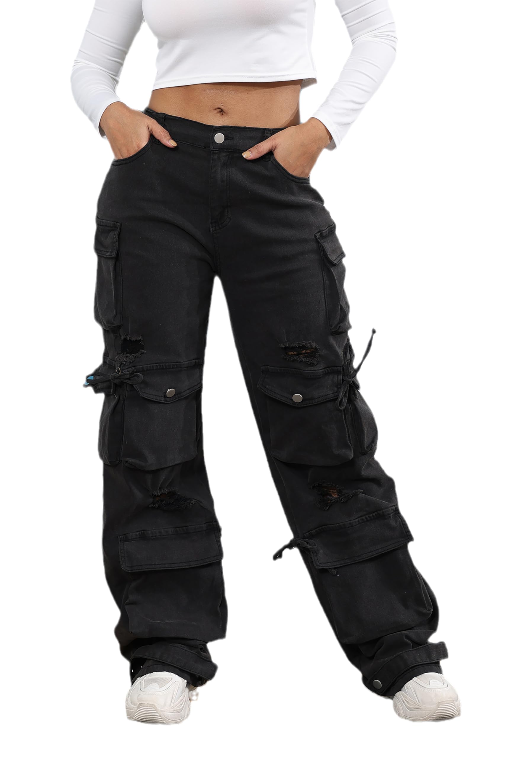 Ryehack Women’s Baggy Jeans Y2k Cargo Jeans Casual High Waist Baggy Denim Cargo Pants with Pockets Streetwear