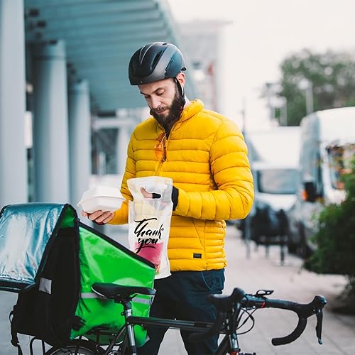 Miniatura 5 de PerKoop 500 unidades de portador de bebidas para entrega de vasos transparentes con asa, bolsas de bebida de agradecimiento individuales para