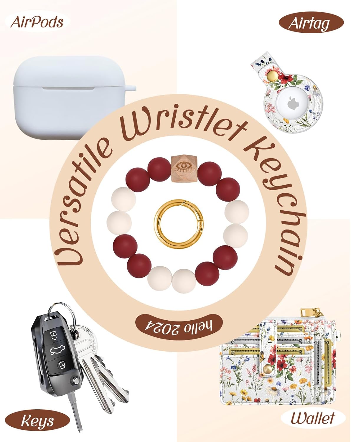 Wallet Keychain Wristlet for Women with AirTag Holder - Cute Design Credit Card Holder Wallets Key Chain Ring Slim Small RFID Air Tag Coin Pocket Purse for Ladies Girls Female,Retro Flower - Image 5