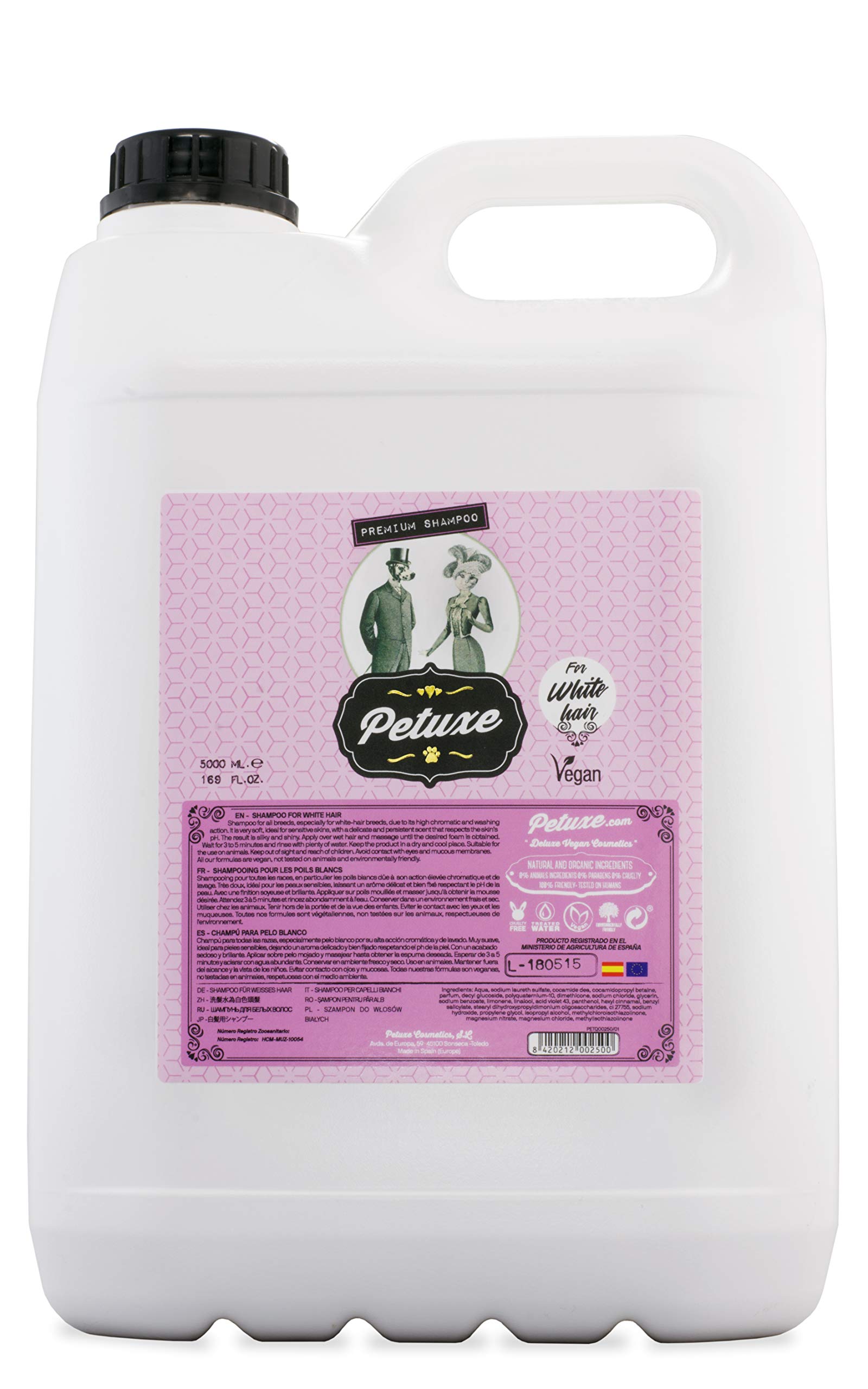 Petuxe Champú Perros y Mascotas Vegano, Pelo Blanco, 5000 Milliliter