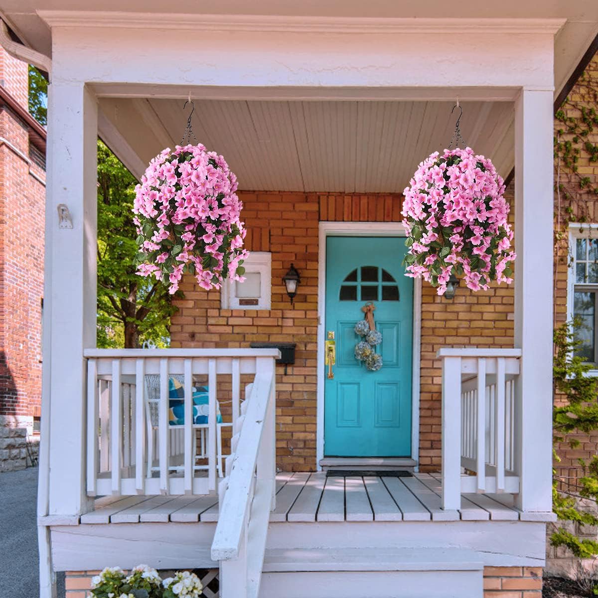 INQCMY Artificial Hanging Flowers with Basket for Garden Outdoor Spring Decoration,Faux Silk Begonia in Planter Look Real UV Resistant for Outside Home Porch Patio Balcony Yard Decor(Pink) - Image 3