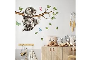 Yovkky Cat on Tree Branches Wall Decals Peel and Stick
