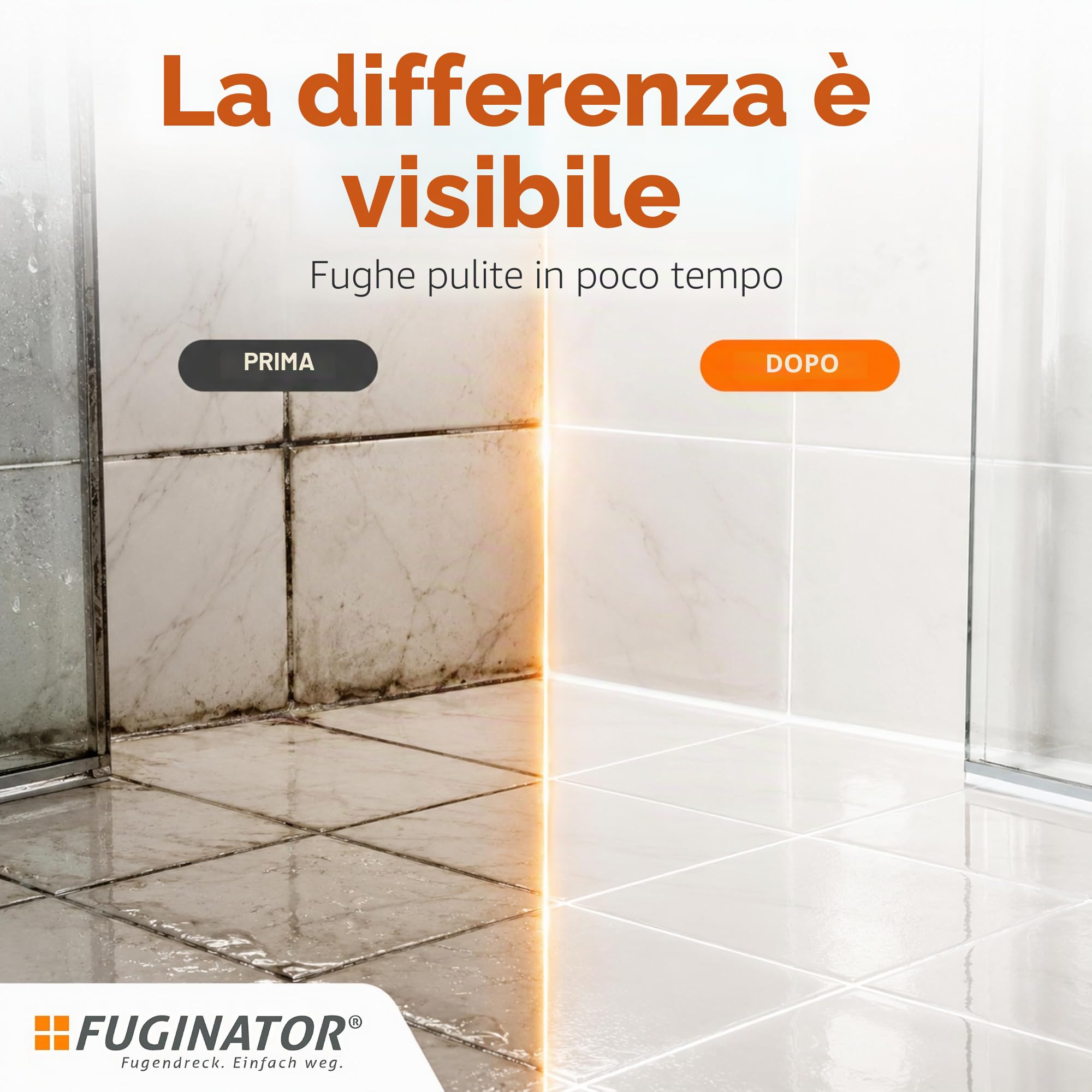 FUGINATOR® Spazzola per fughe – Spazzola per la pulizia delle fughe del bagno, WC, cucina, Pulizia di pareti e pavimenti – Pratica spazzola per fughe e piastrelle (Grigio/Arancione)