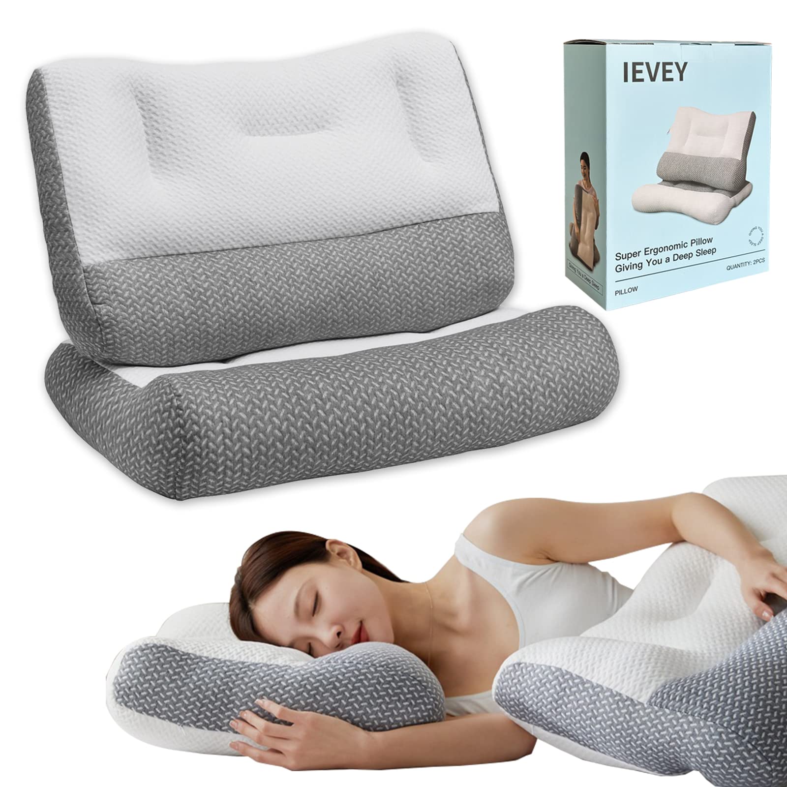 Cervical Contour Neck Pillow for Pain Relief Sleep,2Pcs Super Ergonomic