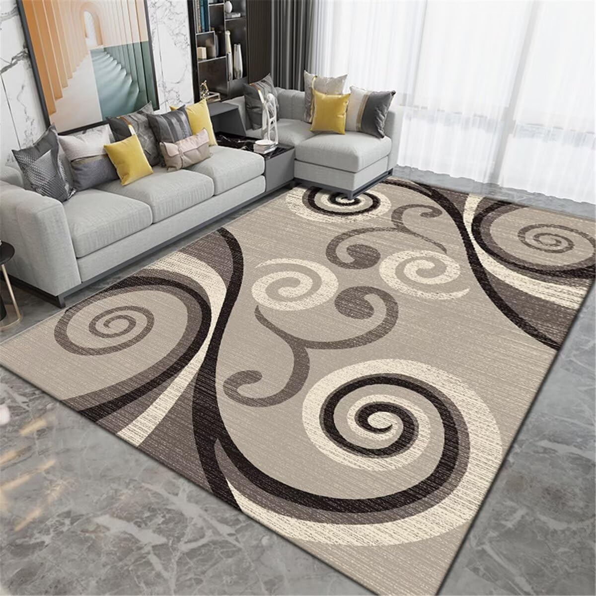 Tapis de chambre fille lavable rose gris géométrique 80x150cm