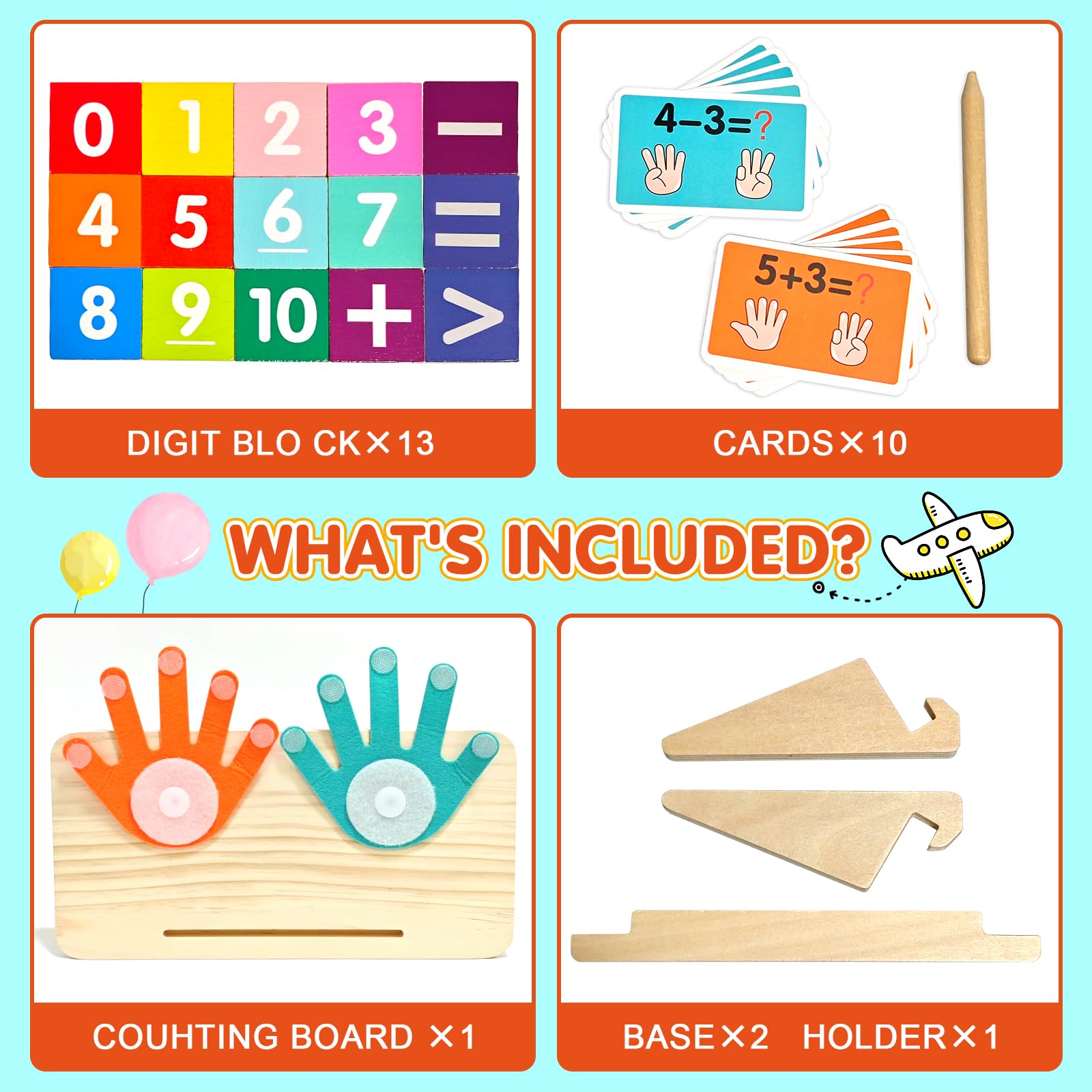 Montessori - Juguetes de aprendizaje para niños, 2 en 1 para conteo de dedos y tabla de rastreo de números, bloques de números coloridos, juguetes educativos de matemáticas Montessori para niños de 3
