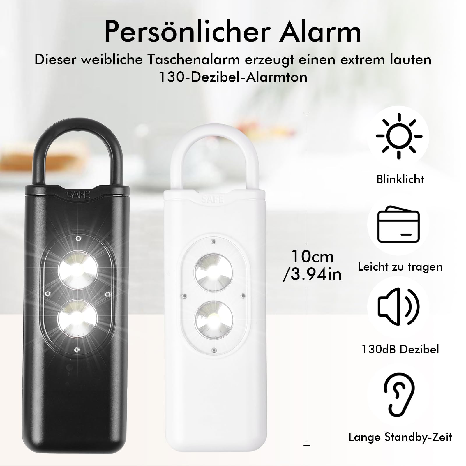 Allarme Tascabile Per Autodifesa - 130 DB Con Luce LED, Portachiavi Per Donne E Bambini - Foto 5