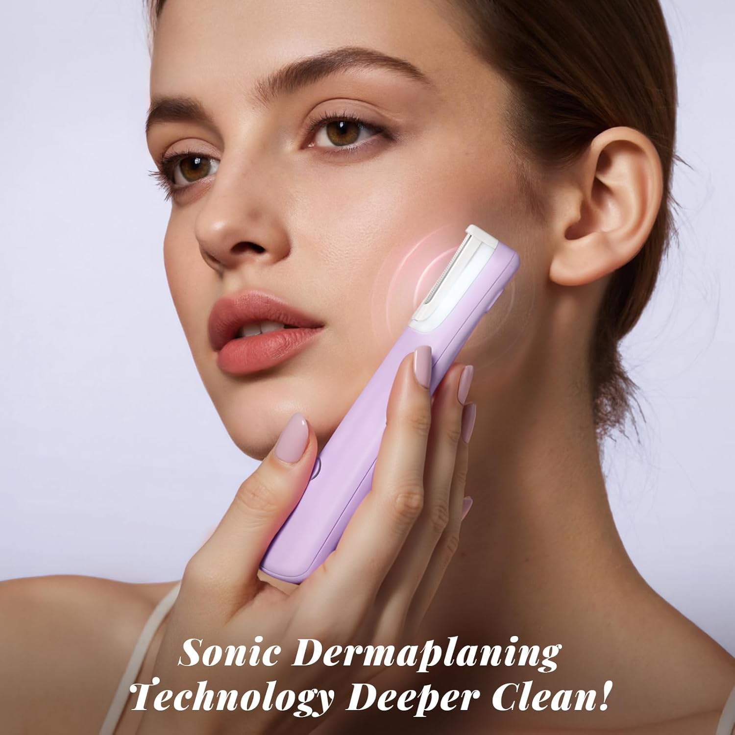 Sonic Dermaplaning Tool for Women, Rechargeable Face Dermaplane Razor Sonic Edge Technology for Facial Hair, Exfoliating and Peach Fuzz, 10 Refill Blades Purple - Image 3