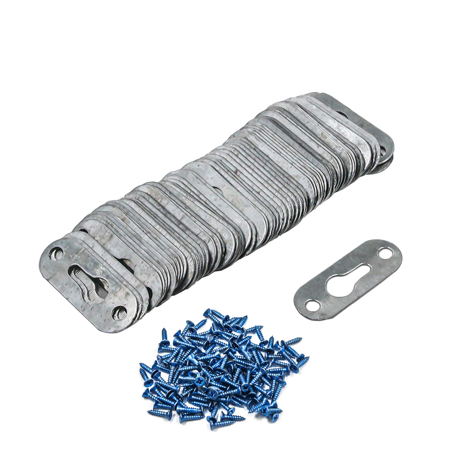 Geesatis 100 Pcs Heavy Duty Metal Keyhole Hangers for Mirrors Cabinet Picture Picture Keyhole Mounting Christmas Picture Gift Hanger Hanging , with Mounting Screws, 1.7" x 0.6"