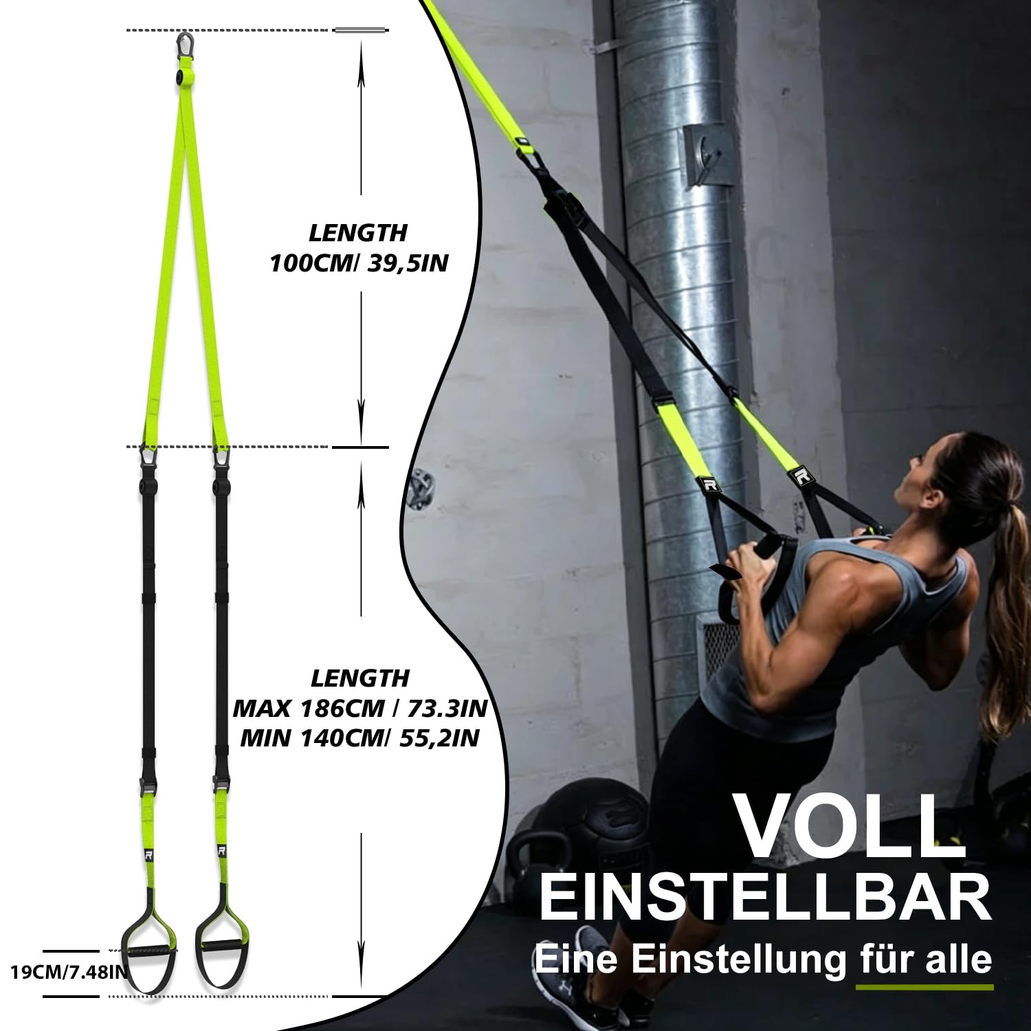 RHINOSPORT Allenamento Sospensione Sling Trainer Set per Allenamento con Sistema di Ancoraggio per Porta, Regolabile, per Fitness, a casa, in Viaggio e per l'allenamento in Interni ed Esterni