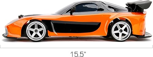Miniatura 4 de Jada Toys Fast & Furious Han's Mazda RX-7 Drift RC Car, 1: 10 escala 2.4Ghz Control remoto naranja y negro, listo para funcionar, carga USB