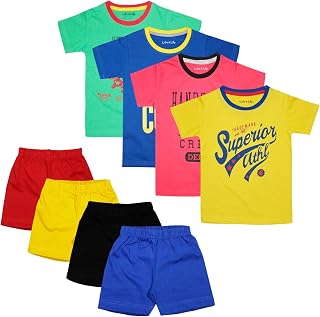 Luke & Lilly Boys Cotton Half Sleeve Tshirt and Shorts - Set of 4(Tshirt and Shorts)