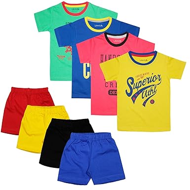 Luke & Lilly Boys Cotton Half Sleeve Tshirt and Shorts - Set of 4(Tshirt and Shorts)
