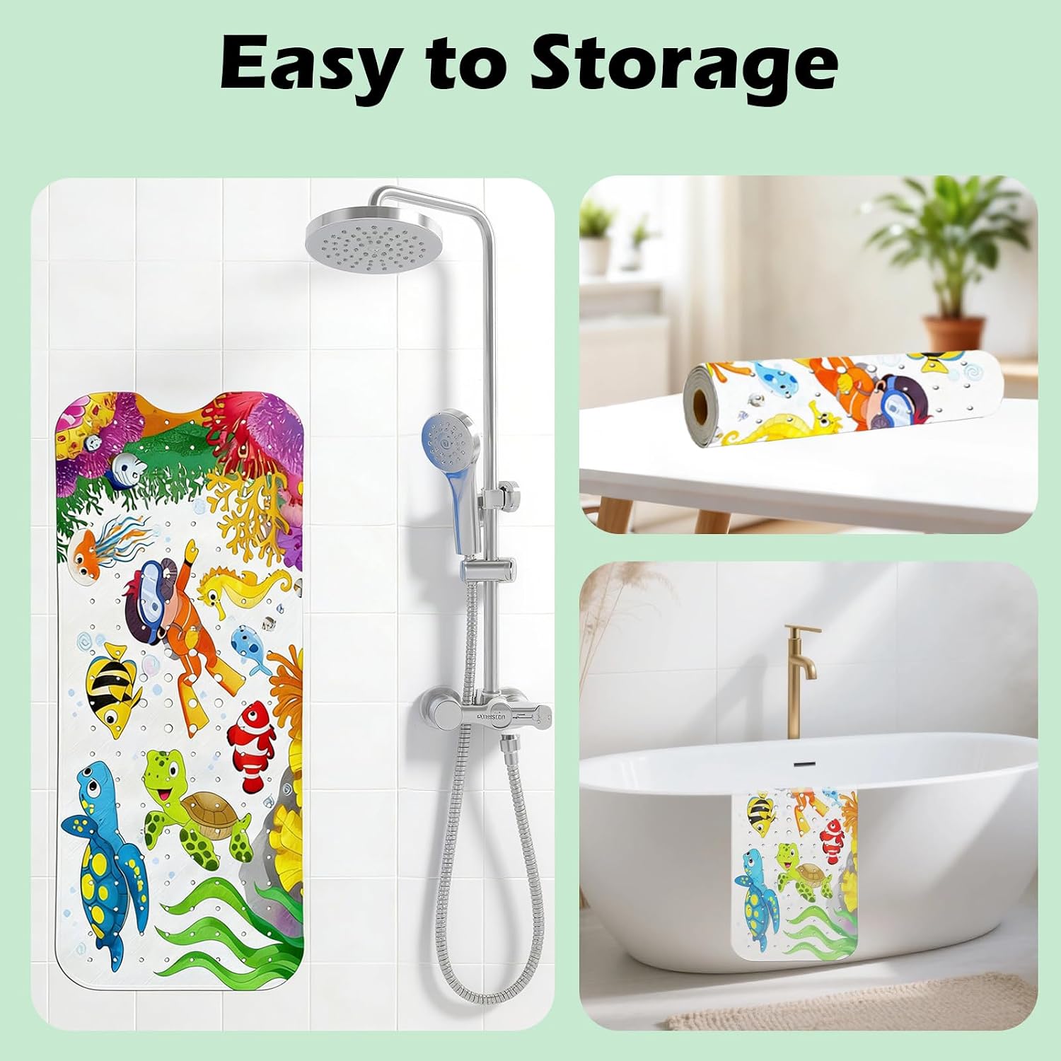 Baby Bathtub Anti Slip pad, 40 x 16 inches Extra Long, Environmentally Friendly Material Easy to Clean, Shower pad with Suction Cup and Drainage Hole Design, Suitable for Children and Adults