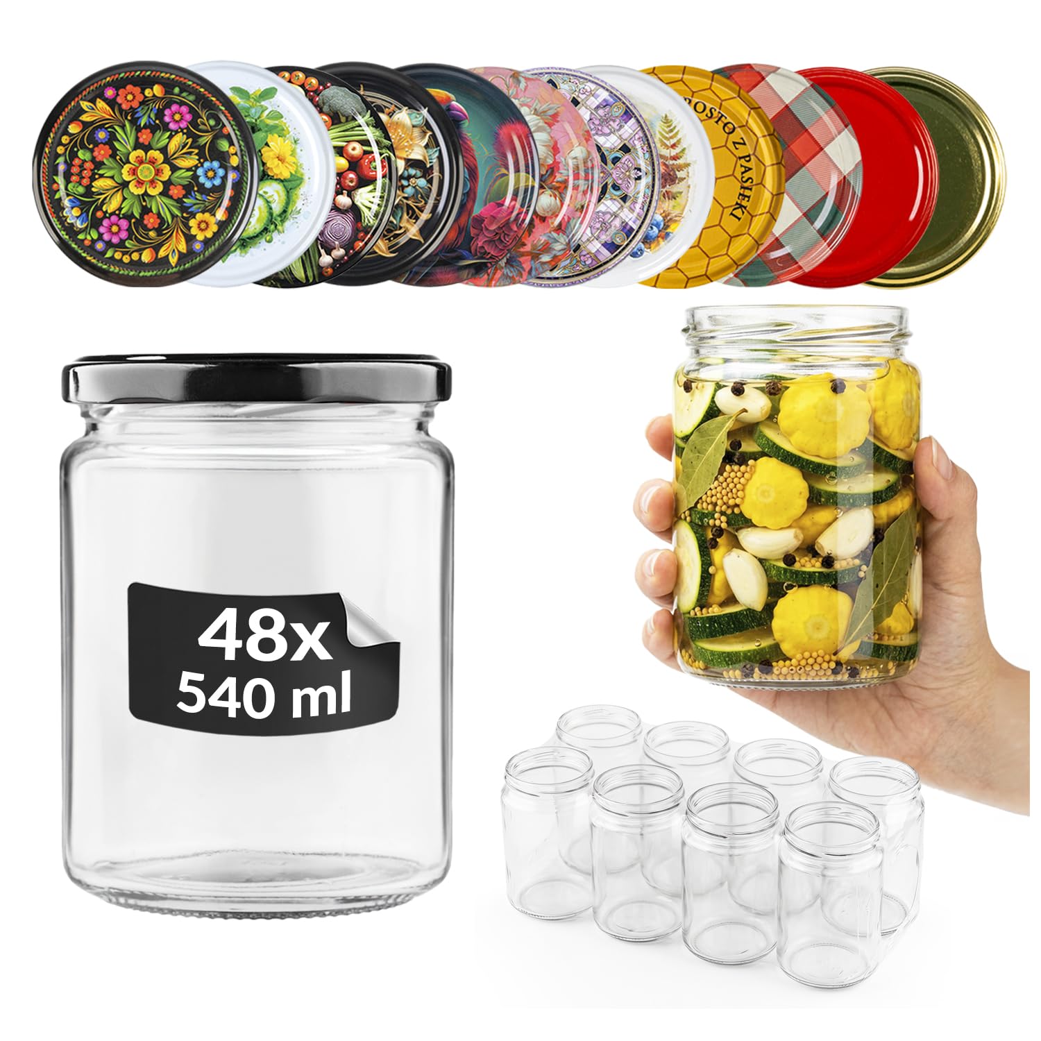 Tarros con tapa de rosca 520ml - tarros de rosca con tapa tarros de conserva - tarros de almacenaje con tapa Tarro de cristal - tarros con tapa 50xpcs.
