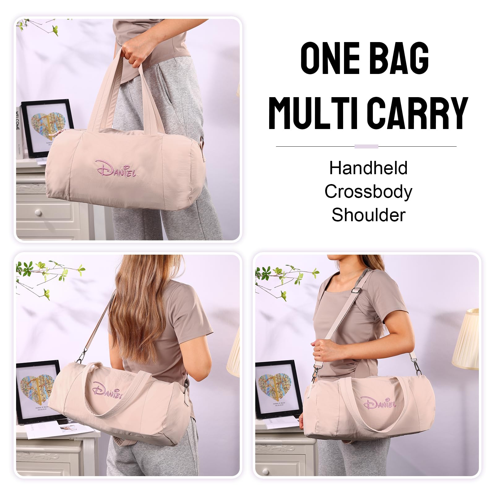 Kaululu Borsa da Viaggio Personalizzata con Nome per Uomo e Donna Borsa da Viaggio Pieghevole Grande Borsone da Palestra Piscina Sportiva Mano per Campeggio (Rosa)