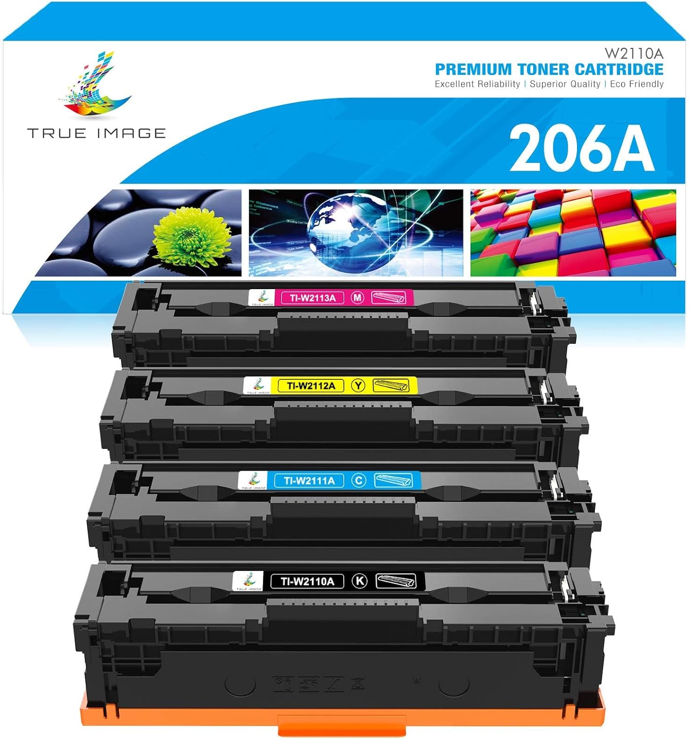TRUE IMAGE Compatible Toner Cartridge Replacement for HP 206A 206X W2110A W2110X Color Pro M255dw MFP M283fdw M283cdw M283 M255 Printer Toner (Black Cyan Yellow Magenta, 4-Pack)
