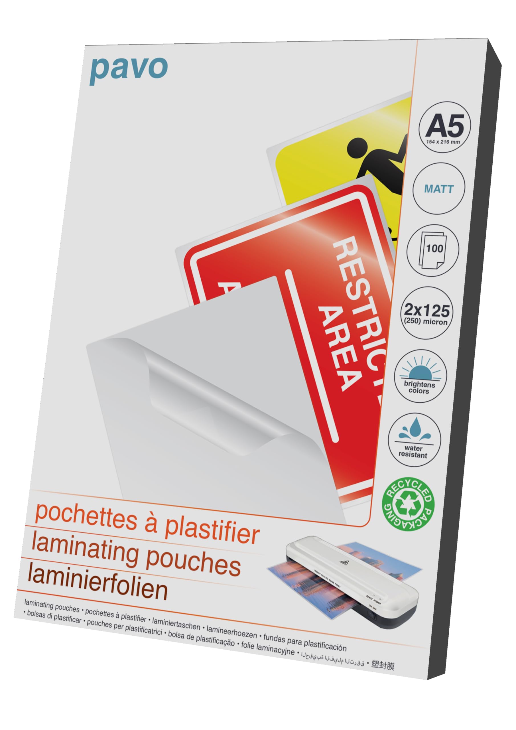 Pavo - Laminating Pouches A5 2x125 mic, Pack of 100 - Matt
