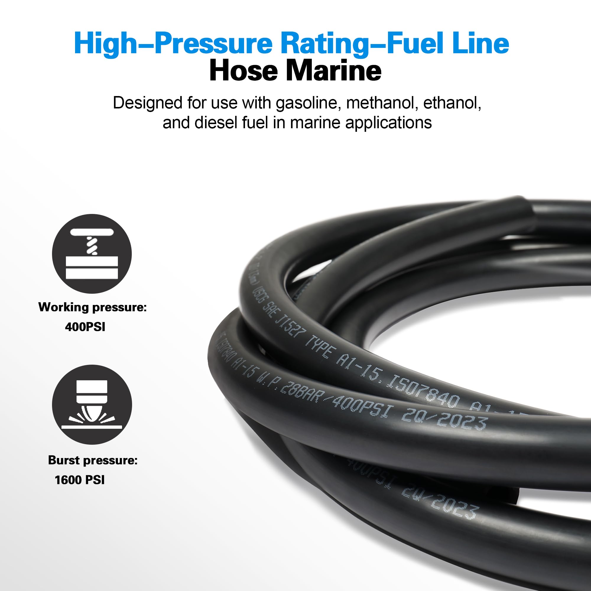 1/4 Marine Boat Fuel Line,10 FT Hose Line Marine