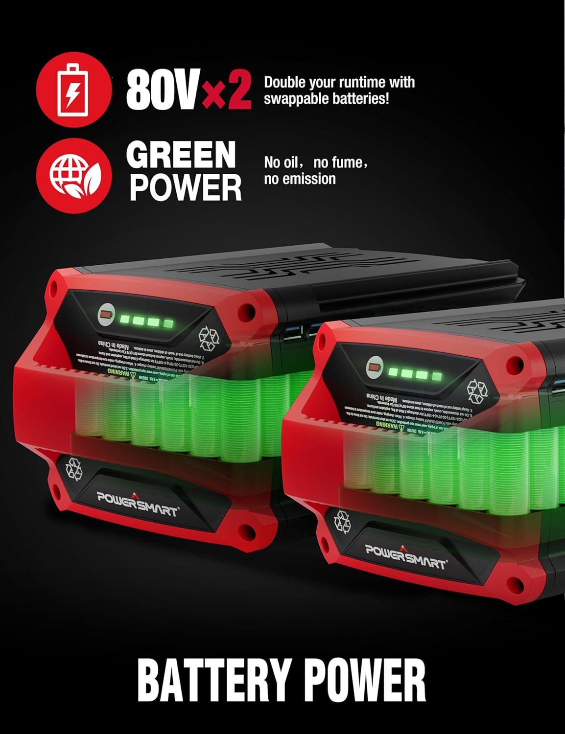 Two PowerSmart 80V 6.0Ah Lithium batteries.