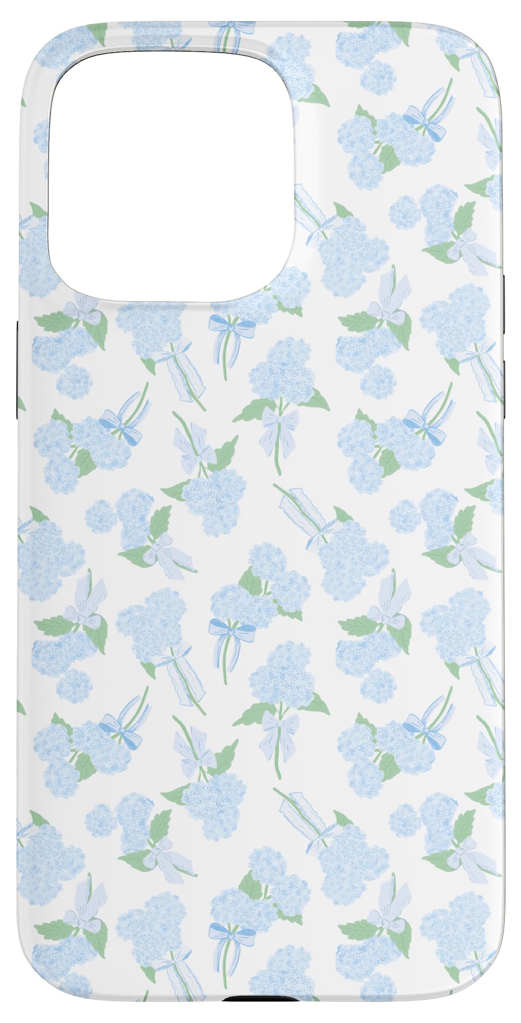 iPhone 15 Pro Max Preppy Coquette Hydrangeas and Bows in Pastel Blue Case