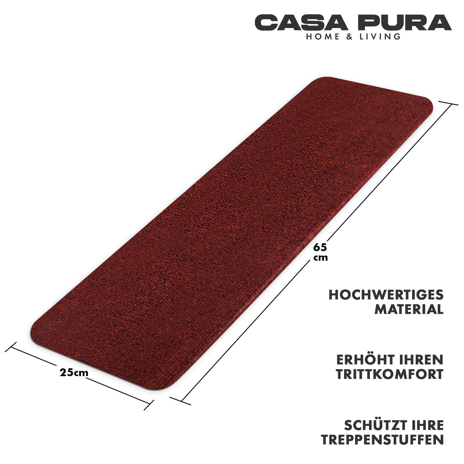 casa pura Trapmatten voor binnen, zelfklevend, halfrond, zwart, 1 stuk, traptredematten, 65 x 23,5 cm, modern design traptapijt (Via Veneto