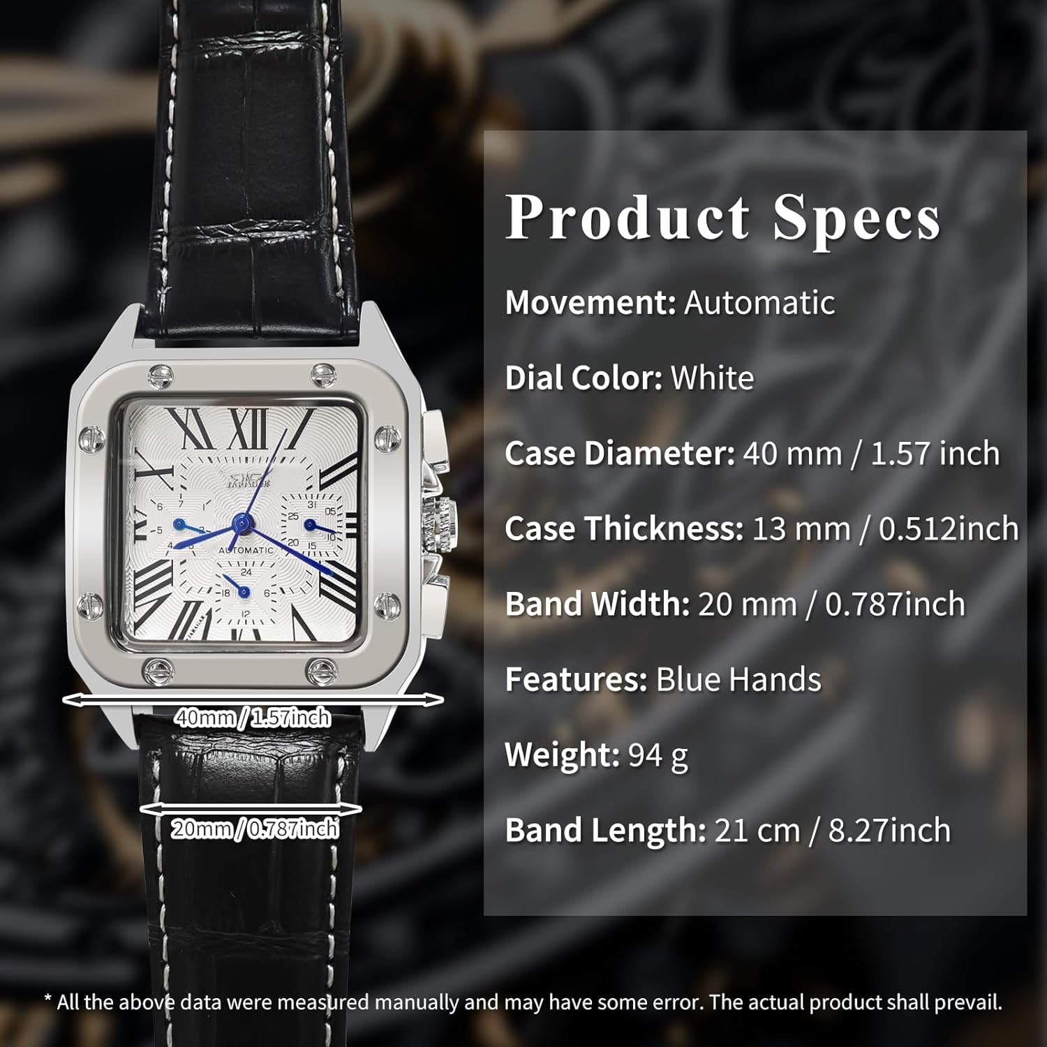Gute Mens Watches, Mechanical Calendar Automatic Self-Winding Roman Numeral PU Leather Wrist Watch with Blue Hands