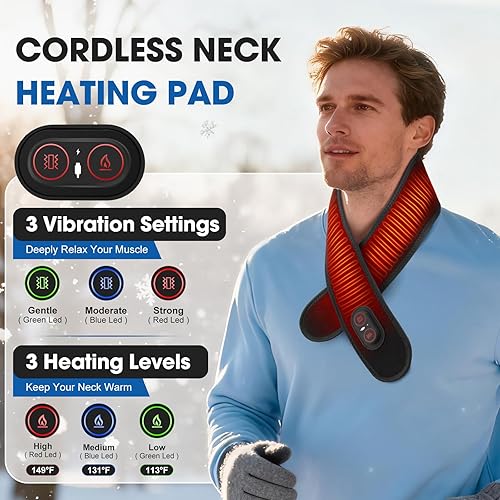 Miniatura 2 de Almohadilla térmica inalámbrica para el cuello con masaje, masajeador de cuello con calor, almohadilla térmica para el dolor eléctrico, envoltura